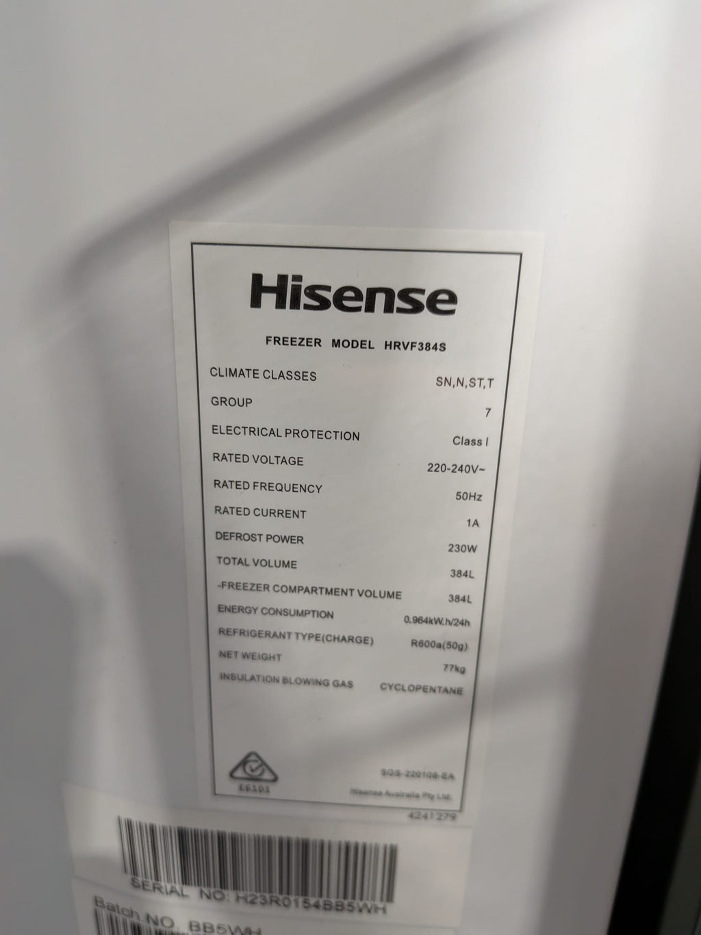 Hisense 384L Vertical Hybrid Fridge/Freezer - Stainless Steel