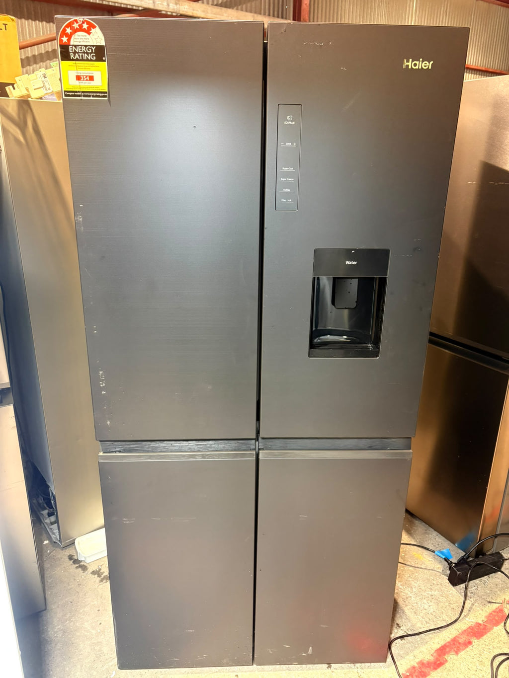 Haier 508L Quad Door Refrigerator Freezer with Water Dispenser, Black