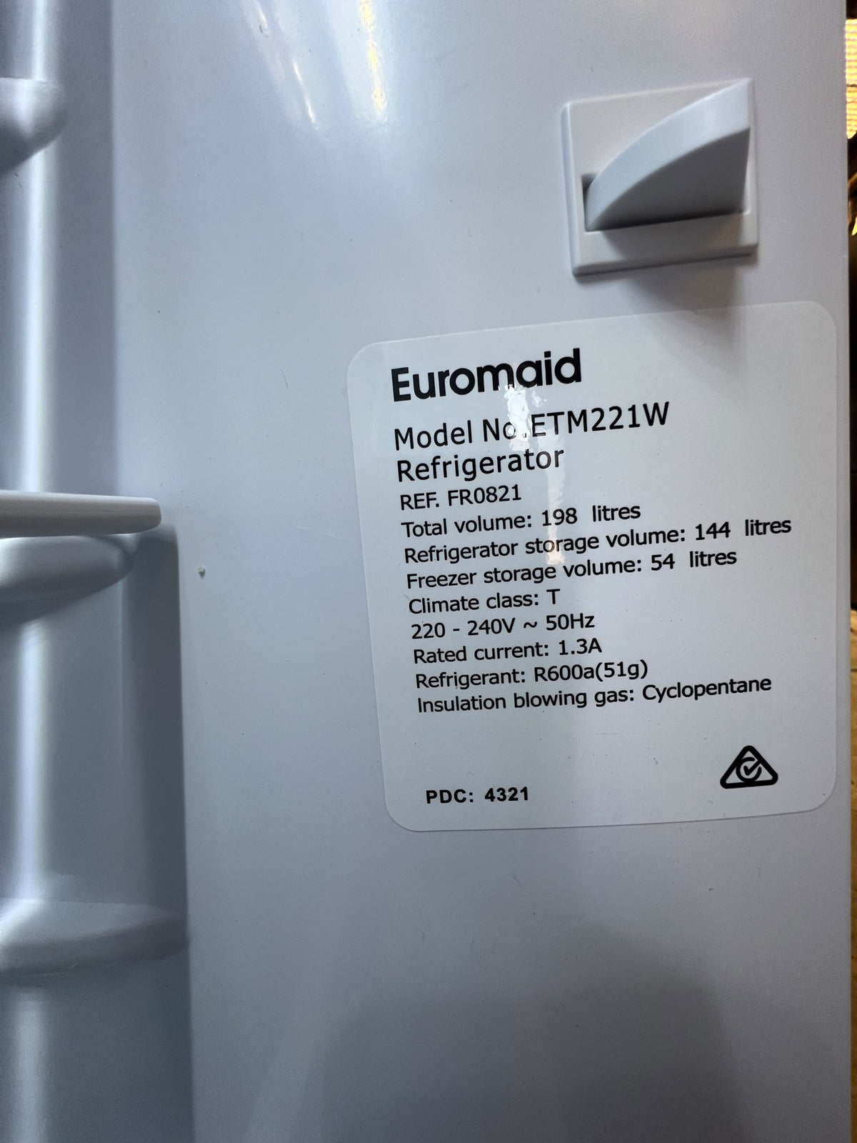 Euromaid 198L Top Mount Fridge - White