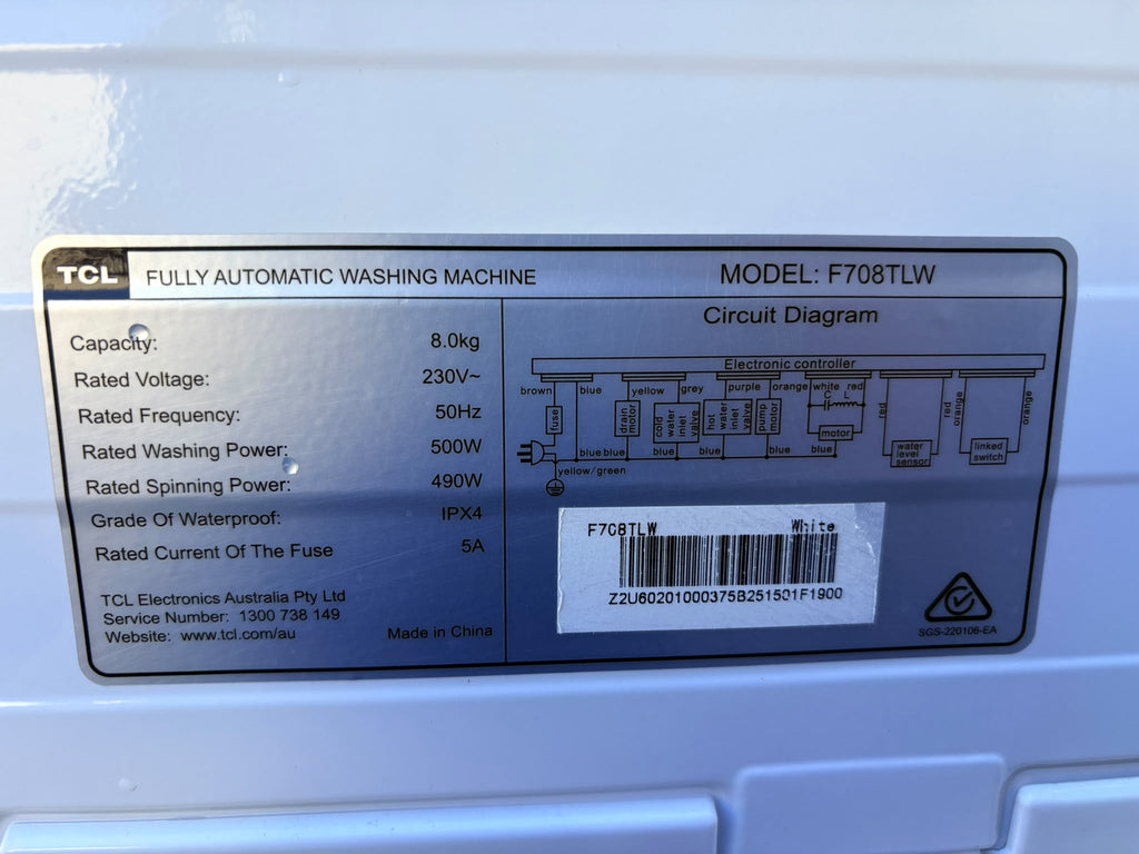 TCL 8kg Top Load Washing Machine – White