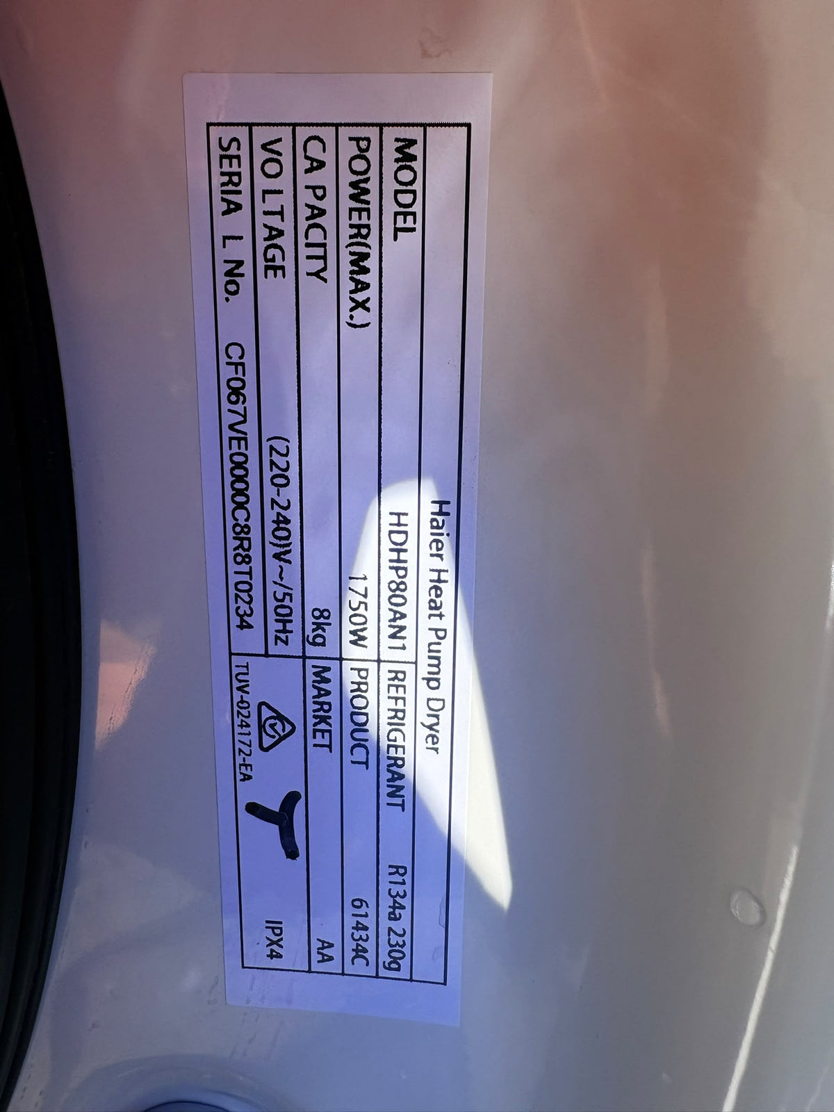 Haier HDHP80AN1 8kg 500 Series Heat Pump Dryer – White